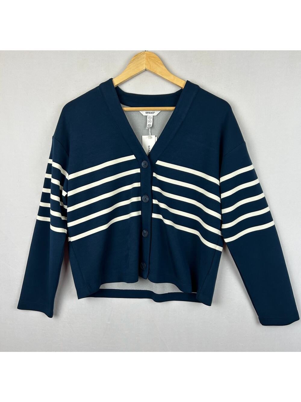 Spanx AirEssentials Cardigan Sweater Navy/White Stripe 21048R Women's Size S